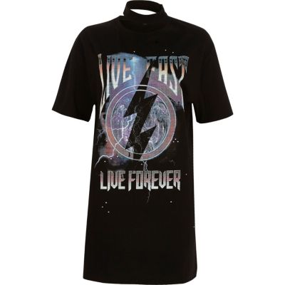 Black live forever print choker jumbo T-shirt